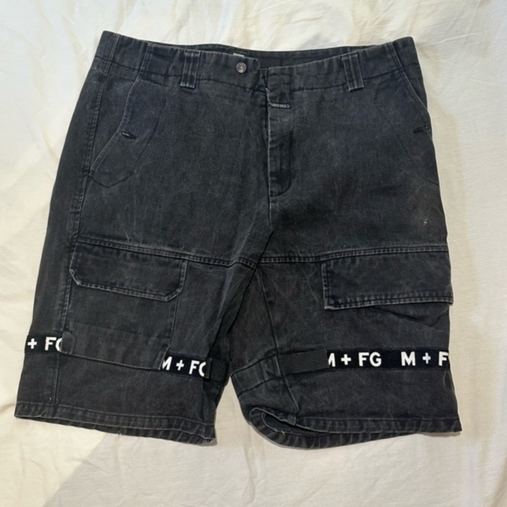 VTG Marithé + François Girbaud Men's Black Denim Shorts Straps Size 42